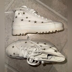 Superga White High-Top Sneakers with Star Pattern